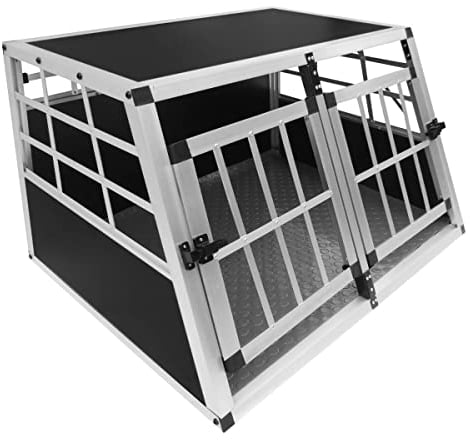 Auto Hundetransportbox kleine Doppelbox Hundebox Transportbox Gitterbox Fahrzeugbox Kofferraumbox Katzen Hunde Aluminium Trapez