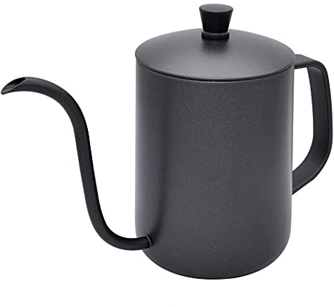 Dianoo Pour Over Kaffeekanne, 600 ml, exquisiter Edelstahl-Kaffeekessel mit langem, schmalem Auslauf, Schwanenhals, Kaffeekanne für Zuhause, Büro, Schwarz
