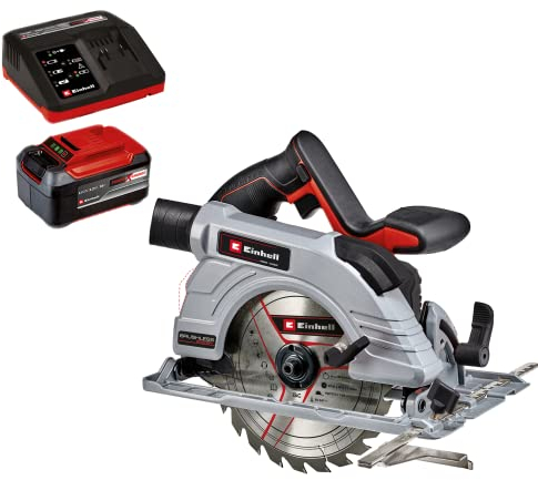 Einhell Akku-Handkreissäge TE-CS 18/190 Li BL Power X-Change(Li-Ion,18 V, Ø190x20 mm Sägeblatt,max. 65 mm Schnitttiefe,bürstenloser Motor,werkzeuglose Einstellung, inkl. 5.2 Ah Akku und Fastcharger)