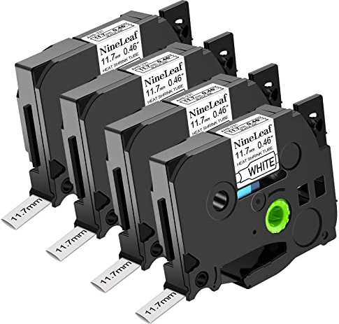 NineLeaf 4er Pack HSe-231 HS-231 Schrumpfschlauch Etikettenband Schwarz auf Weiß 11,7 mm 0,46 Kompatibel für Brother P-Touch PT-D200 PT-D215e PT-D201 PT-D210 PT-D400 PT-D600 Etikettendrucker