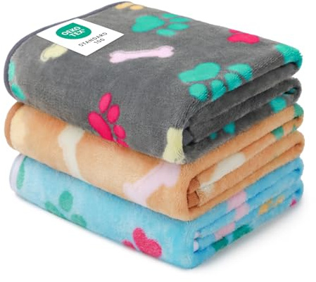 Luciphia 1 Pack 3 Blankets Fluffy Premium Fleece Pet Blanket Flannel Paw Printed Throw for Dog Cat(Small 23x16'', Grey/Brown/Blue)