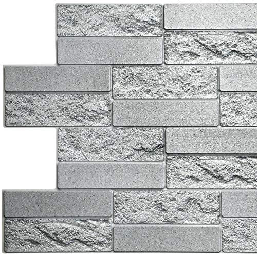 Dundee Deco PG7059-10 Panneau mural 3D en PVC imitation brique de ciment Gris 98 x 49 cm