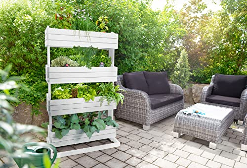 Vertikales Hochbeet mit Vier beweglichen Kästen Cube 4 (weiß) Blumenkasten Blumentreppe Gemüsebeet Pflanskasten Gartenbeet