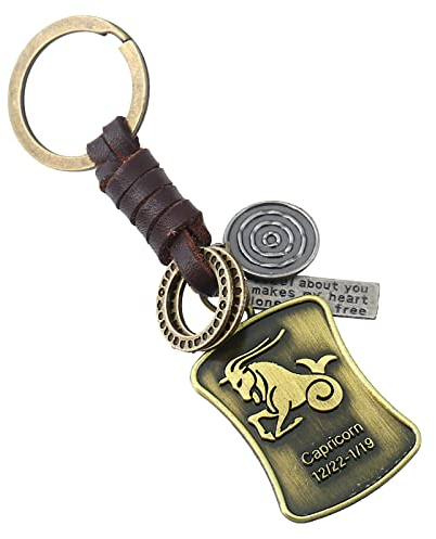 Vintage handgewebte 12 Konstellation Leder Schlüsselanhänger Auto Schlüsselanhänger Turbolader Schlüsselanhänger Sound (J, One Size)