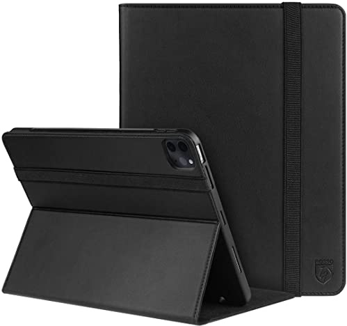 Rosso Element Tablet Hülle Geeignet für iPad Pro 12.9 (2018/2020/2021/2022) Hülle mit Stifthalter - Verstellbarer Book Case mit Sleep/Wake Funktion und Gummiband Schwarz