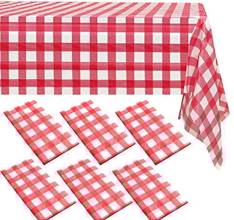 Lot de 6 nappes à carreaux vichy rouges | 137,2 x 274,3 cm | Nappe jetable en plastique rouge | Nappe en plastique blanc | Nappe de fête pour fêtes, barbecue, pique-nique, anniversaire, mariage