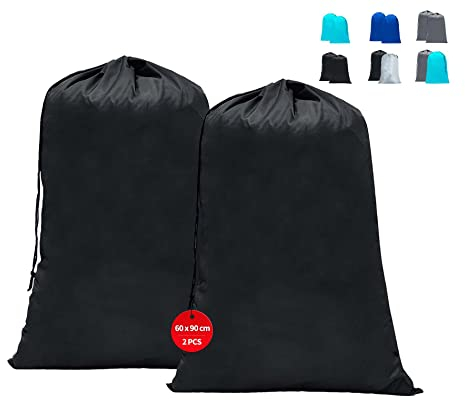Dmjia® 2 Stück Wäschesack Reise 60 x 90 cm, Wäschebeutel Schmutzwäsche Große Kapazität, Wäschebeutel Reise mit Kordelverschluss, Stoff 120L Schmutzwäschebeutel (Schwarz)