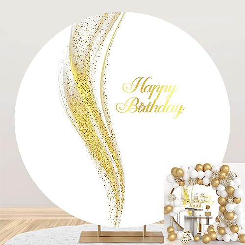 SDOTPMT Durchmesser 2m Luxus Geburtstag Runde Kulisse Deckel Glitzer Pailletten Weiß und Gold Fotografischer Hintergrund für Frauen Geburtstagsparty Kuchentisch-Banner Dekoration Kinder Porträt
