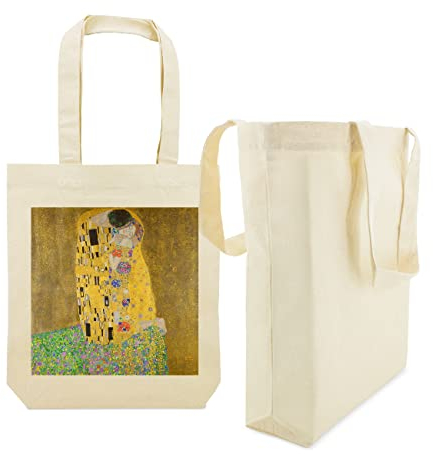 My Custom Style Einkaufstasche aus Baumwolle, 300 g. #Arte-Il Kuss, Klimt # 38 x 42 x 8 cm + Tasche, Griffe 50 cm.