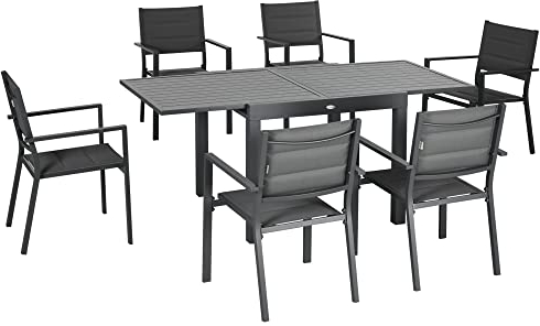 Outsunny Salon de Jardin extérieur en Aluminium et textilène Table Extensible 90 à 180 cm 6 chaises empilables - 6 Personnes - Gris