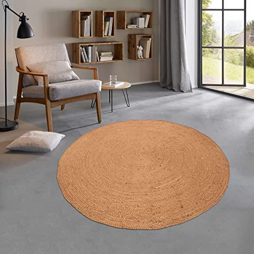Taracarpet runder Jute Teppich Sisal Optik Kurzflor Boho modern für Wohnzimmer Schlafzimmer nachhaltig Natur-Teppich Terracotta 100 cm rund