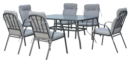 Outsunny 7 Pieces Garden Dining Set Outdoor Square Dining Table Grey