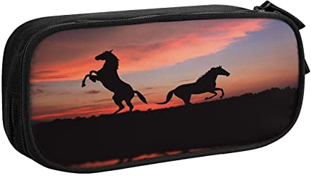 HAOSOFT Federmäppchen Pferd Sonnenuntergang Federmappe Etui für Jungen Mädchen Große Schulsachen Federtasche Schulmäppchen Mäppchen für Schule Büro Makeup