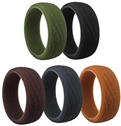 Silikon-Ring Herren, 5 Stück, gemischte Farben, atmungsaktiv, Gummi, Eheringe Männer und Frauen (Größe 9)