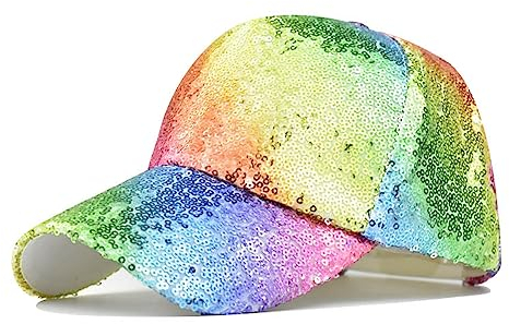 QQY Baseball Cap Sonnenhut, Strass Pailletten Cap, verstellbare Mesh Caps Baseball Party Hut für Frauen Männer (Farbe)