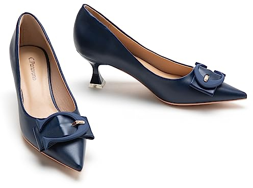 C.Paravano Pumps Damen Kitten Heel Pumps Pumps Spitz Schuhe Pumps Geschlossene Zehe Pumps Pumps Leder(Navy,41)