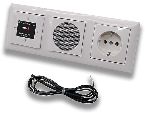 Busch Jäger DAB+ (DAB PLUS) Unterputz Radio 8215U-101 Balance SI alpinweiß, Set mit Lautsprecher, Abdeckungen, Steckdose, Rahmen + 0,9 m EBROM Wurfantenne zur Empfangsoptimierung - 8215U