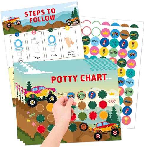 Potty Training Reward Chart, KAMHBE 10 Sheet Potty Training Chart for Toddlers Boys Girls - Car Potty Chart with Stickers Toilet Training Reward Chart Develop Toileting Habit (Car)