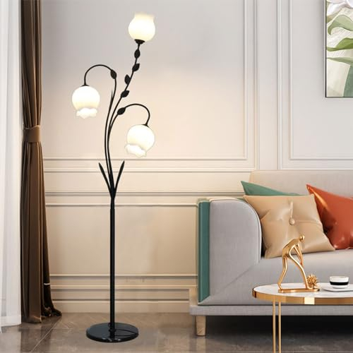 Wylolik Stehlampen mit Marmorsockel Fußschalter Tischlampe Glasschirm hohe Lampen Moderne nordische Stehlampe, Blume, kreatives Stehlicht 3 Lichter vertikale Lampe Dekorlampe für Zuhause Wohnzimmer