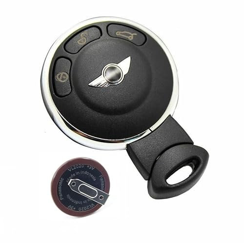 TEKLIGHT Kit Riparazione Chiave Slot FOB Shell VARI COLORI + batteria VL2020 / ML2020 Ricaricabile+ Logo non Originale per BMW Mini Cooper R56 3 Tasti (COVER ANELLO CROMATO LUCIDO + BATTERIA VL2020)