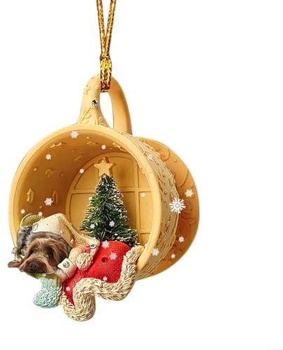 Zoegneer Niedlicher Hund schlafend im Nest Weihnachtsschmuck doppelseitiger Weihnachtsbaum dekorative Anhänger (2#)