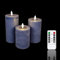 Meisterhome® 3er-Set Flammenlose LED Kerzen - Blau - Rustik Design Stumpenkerze - mit Fernbedienung – mit Timer - Batteriebetrieben – Warmweiß - 10/12,5/15 cm hoch - mit flackernder Flamme
