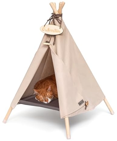 Outentin hundehöhle für kleine Hunde und Haustier – Stylish Katzenbett höhle – Modische hundehütte Indoor – Katzenzelt und cat House – viele Muster– Hunde und Katzen Tipi- 53x53x70cm - Beige