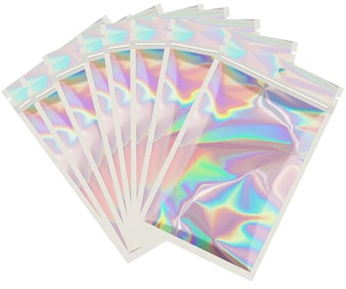 100 Stück Holographisch Mylar Beutel 14x20cm, Wiederverschließbar, Geruchsdicht, Druck Siegel Ziplock Baggys für Mittelgroße Folie
