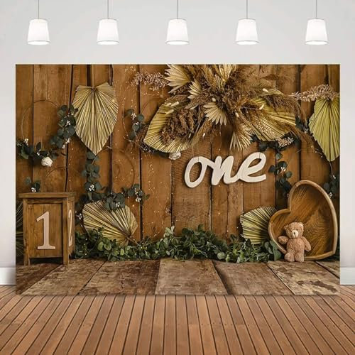 Wild One Birthday Cake Smash Feiertagsfeier Kulissen für die Fotografie Dschungel Neugeborener Bär Porträthintergrund Braun Holz Wand schießen