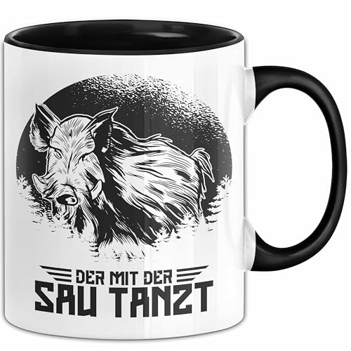 Jäger Tasse Geschenk Der MiT Der Sau Tanzt Jadt Geschenkdiee Kaffee-Becher (Schwarz)