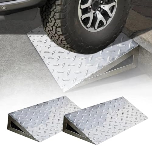 PLABNK Edelstahl-Rollstuhlrampe, Haushaltsstraße entlang des Hangs, Dreieckspolster zum Bergauffahren mit dem Auto, 400 kg Tragfähigkeit, rutschfeste, abnehmbare Schwellerrampe,Silver