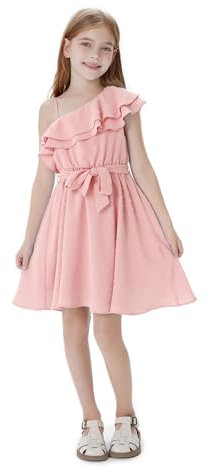 PATPAT Abito da Principessa Bambina Ragazza Vestiti con Volant Monospalla per Ragazze, Abito Senza Maniche a Trapezio, per Feste e Occasioni Speciali Cocktail Festa