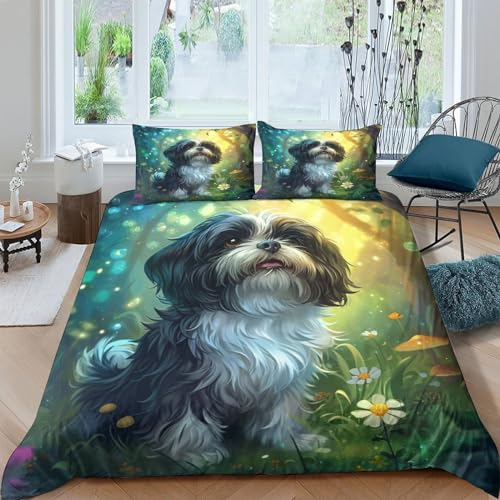 ZHUICHENG Skye-Terrier Bed Linen Mikrofaser 3-Piece Pillowcase 50 * 75cm Wiht Zip Bed Linen Set Hypoallergener Bettbezug Scottie-Hund Duvet Cover Set Kids Teens Adults All-Season doppelt(200x200cm)