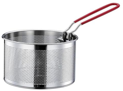 NONDK Cesta para Freír, Cesta para Pasta de Acero Inoxidable, Cesta para Freidora con Manejar, para Olla, Cesta Coladora de Alimentos Redonda de 20CM
