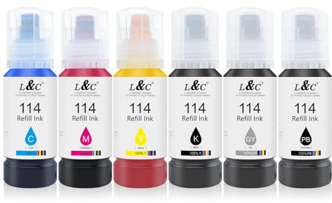 114 Ink Compatible with Epson 114 Ink Bottle Multipack for EcoTank ET-8500 ET-8550 (6-Pack, Black/Photo Black/Cyan/Magenta/Yellow/Grey)