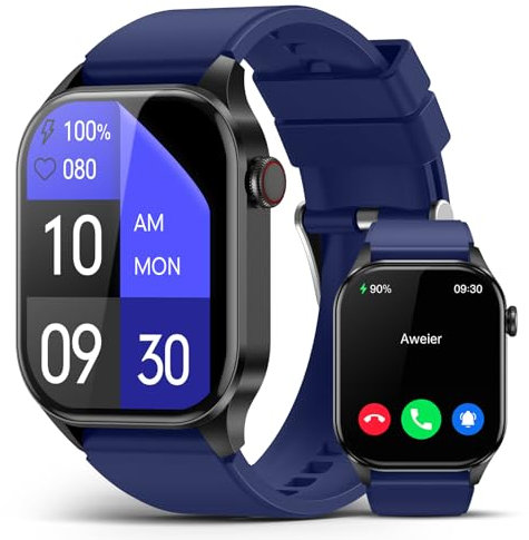 Smartwatch Herren Damen mit Telefonfunktion, 2.04” AMOLED Display Fitnessuhr Damen, IP68 Wasserdicht Sportuhr, Smart Watch mit Herzfrequenz, Schrittzähler, SpO2, Schlafmonitor, Uhren für iOS Android