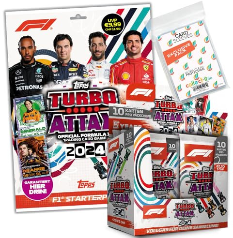 Bundle mit Topps - Turbo Attax Formel 1 2024-1 Starter + 1 Display (24 Booster) + Exklusive Collect-it Hüllen