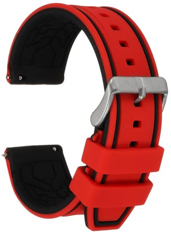 QUARKZMAN Bracelets de Montre en Silicone 24mm Bracelet de Montre à Dégagement Rapide, Rouge Noir