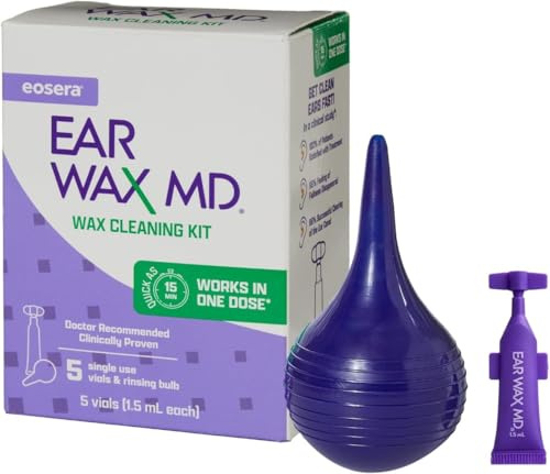 eosera - Kit de limpieza de cera para oídos MD - Gotas de disolución de cera de oído de acción rápida y jeringa de bombilla de enjuague - Recomendado por médicos, disolvente de cera de oído
