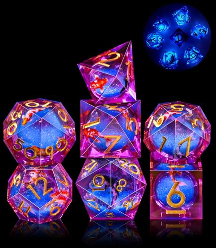 SIQUK 7 Pezzi Poliedrici Set Dadi da Gioco Luminosi con Nucleo Liquido - Resina Koi Fish D4 D6 D8 D10 D12 D20 D% per DND RPG MTG