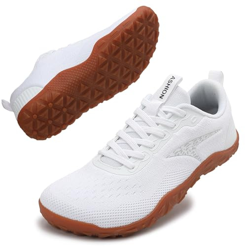 ASHION Turnschuhe Herren Laufschuhe Sportschuhe Sneaker Herren Straßenlaufschuhe Outdoor Traillaufschuhe Barfußschuhe, Weiß, 44 EU