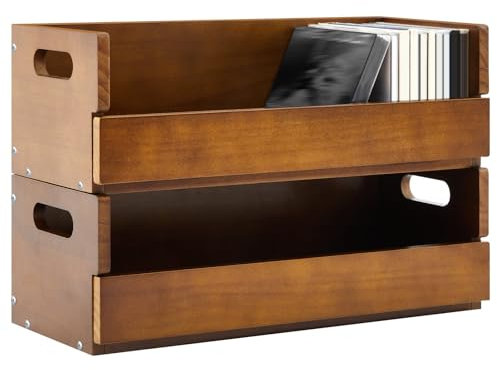 CroBlissful CD-Aufbewahrungsboxen aus Holz, mit Tragegriffen, Organizer-Regal für Filmhüllen, DVDs, jedes Set kann bis zu 36 CDs aufbewahren (braun)