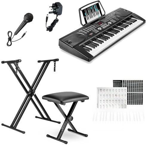 61 Keys Digital Electric Keyboard Piano for Adults - 24 Demonstration Songs, Teaching Music Instruments With Microphone (Piano + Stand + Chair)