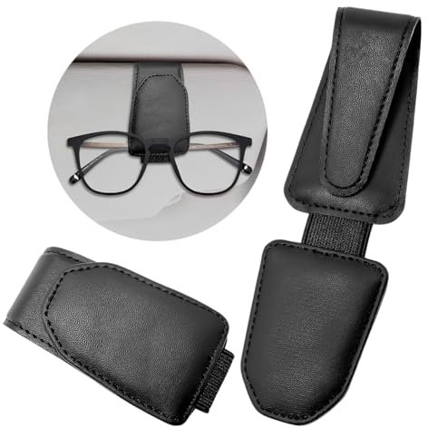 Xpieoyrm Porta Occhiali da Auto, 2 Pezzi Porta Occhiali per Auto Accessorio Magnetico Occhiali in Pelle, Clip per Occhiali da Sole per Auto, Supporto per Occhiali da Visiera, Accessori Auto Interno