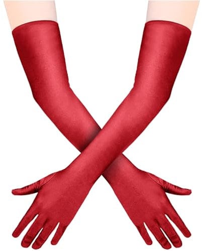 Quelcc Rot Handschuhe, Lange Handschuhe Damen, Abendhandschuhe Lang Opernhandschuhe 1920s Style, Satin Abendhandschuhe für Classic Opera Party HalloweenKarneval Kostüm…
