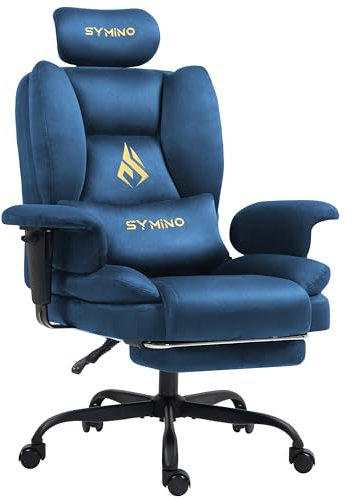 Symino Gaming Chair With Footrest and Pocket Spring Support - Ergonomic Office Computer Chair for Adults, Blue