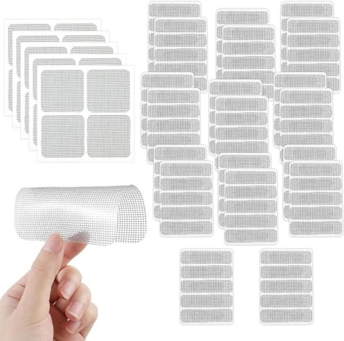 SGERUFZ 120 Piezas Kit de Reparación de Mosquitera, Red para Mosquitos y Malla de Insectos, Cinta Adhesiva de Velcro Autoadhesiva para Reparación de Mosquiteras de Ventana (Gris)