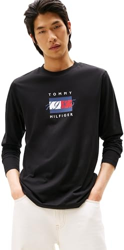 Tommy Hilfiger Men's Linear Flag Graphic Ls Tee Mw0mw41497 L/S T-Shirt (Pack of 1)