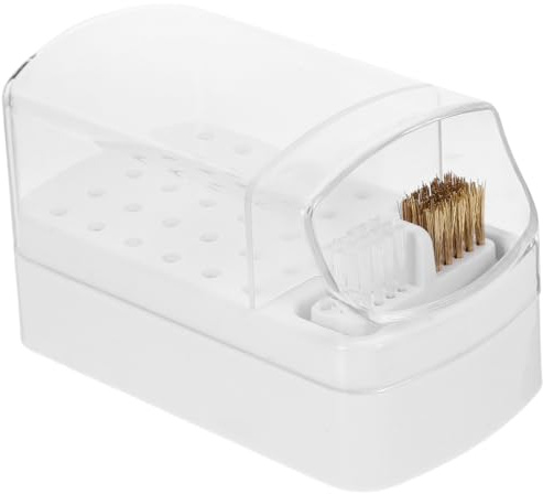 FRCOLOR Nail Drill Bits Storage Box 30 Holes Clear Manicure Grinding Head Organizer with Cleaning Brush for Salon and Home Use