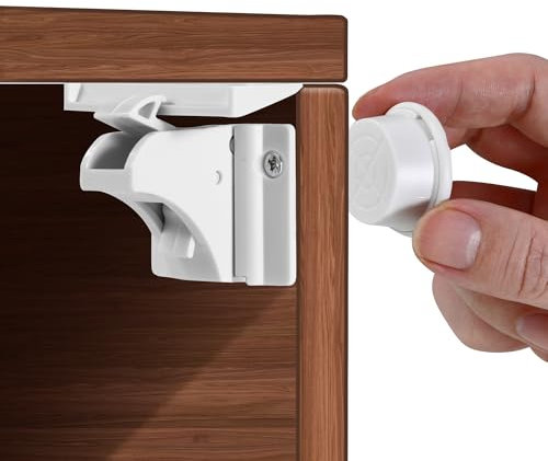 Kindersicherung Schrank,Magnetisches Schrankschloss,Unsichtbare Kindersicherung Schrank,(Weiß, 12 Schlösser + 3 Schlüssel)